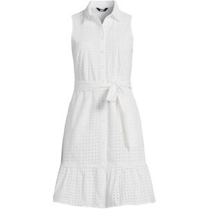 Land’s End Women's Sleeveless Eyelet Shirt Dress, White, 16